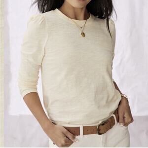 Matilda Jane Good Heart Selma Long Sleeve Puff Shoulder Tee in Cream 100% Cotton